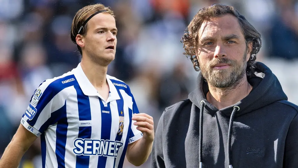 Fotbollsspelare bredvid Radiosportens expert Johan Elmander.