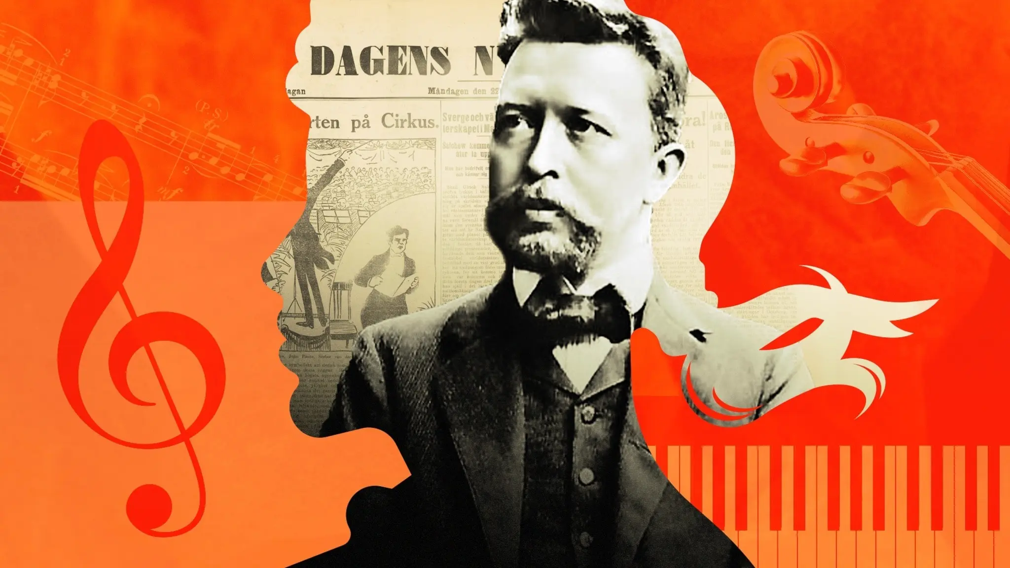 Förstasida från Dagens Nyheter och kompositören Wilhelm Peterson-Berger.