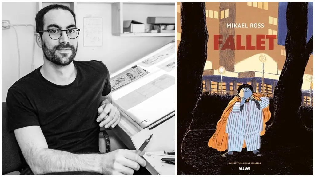 Mikael Ross, som gjort "Fallet", i sin tecknarateljé i Berlin.