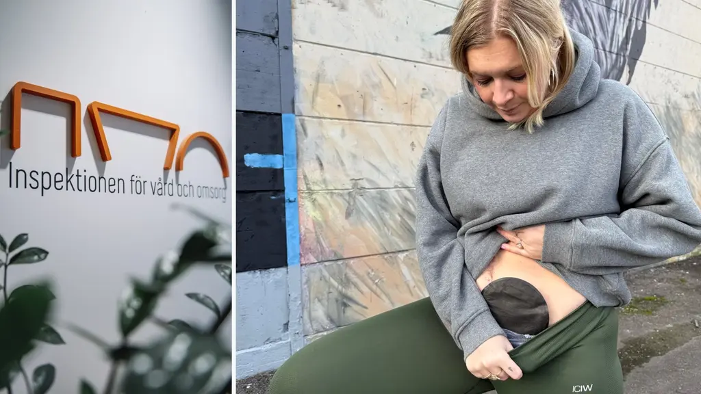 Inspektionen för vård och omsorg, logga och Julia Franck i en grå hoodie. 