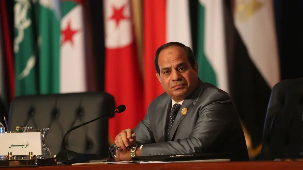 Egyptens president Abdel Fattah al-Sisi under mötet med Arabförbundet. 