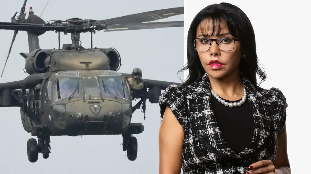 En arkivbild på en amerikansk black hawk-helikopter och Samar Hadrous.