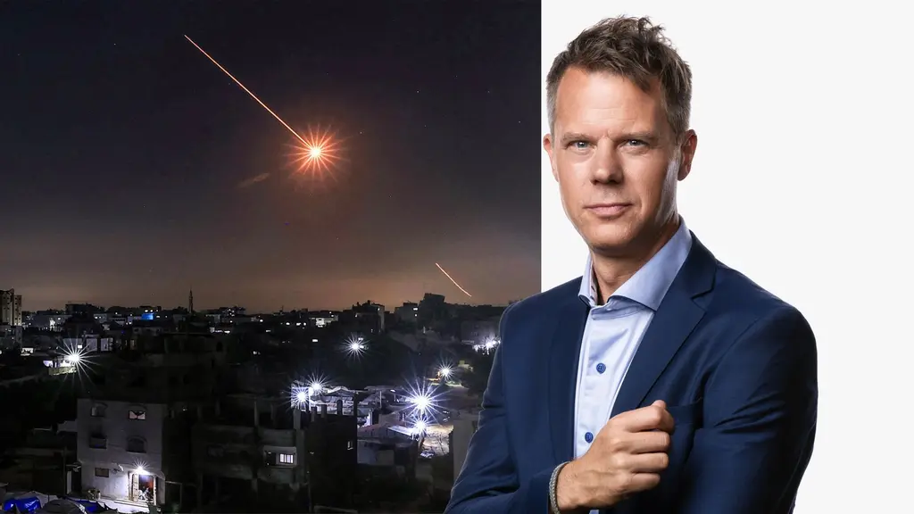 En bild på Sveriges Radios korrespondent Andreas Liljeheden och en bild på en missil som Iran avfyrat.