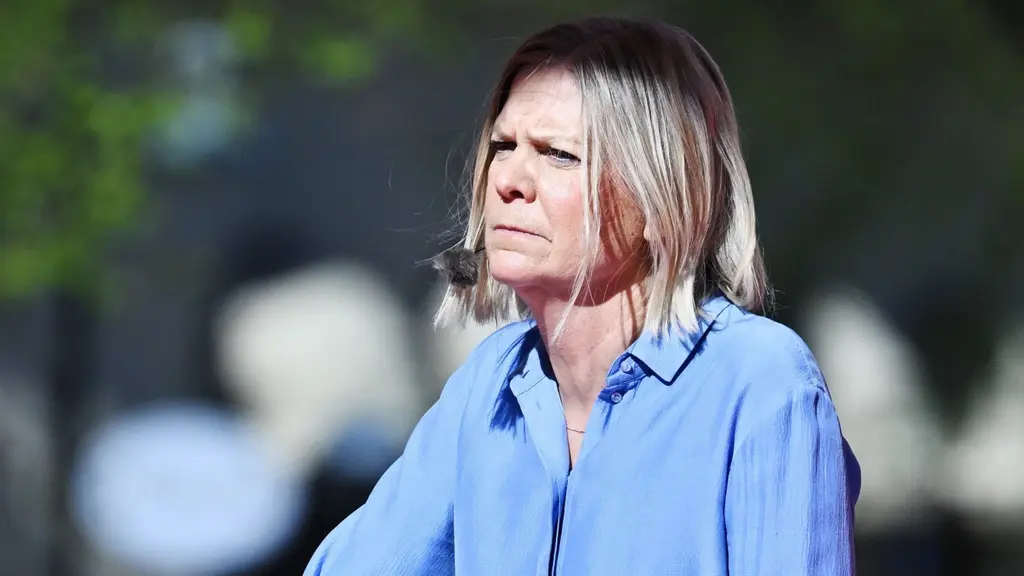 Socialdemokraternas partiledare Magdalena Andersson under sitt första maj-tal 2026.