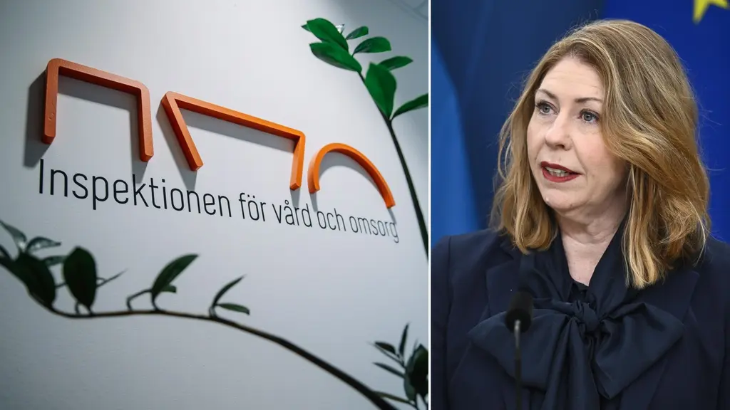 IVO-logga i en bild och Sjukvårdsminister Elisabeth Lann i en annan.