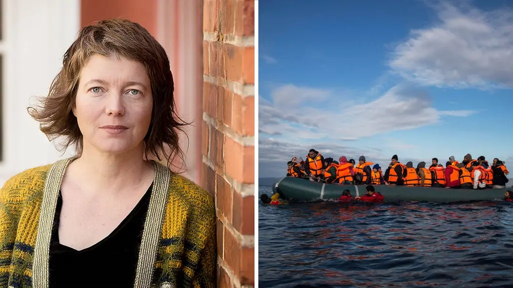 Europaparlamentariker Malin Björk (V) och en flyktingbåt.