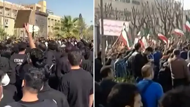 Bilder från ett videoklipp visar iranier som demonstrerar vid Amirkabir University of Technology i Teheran.