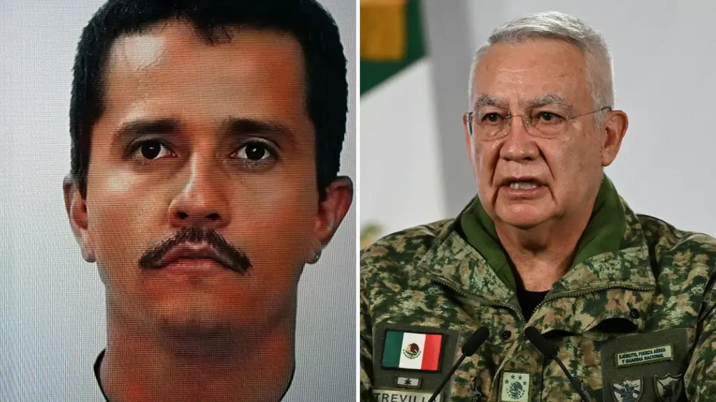 Till vänster: el Mencho. Till höger: Försvarsministern Trevillo.