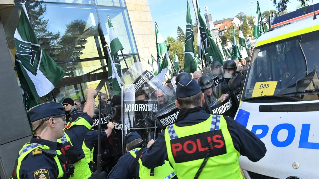Nordiska motståndsrörelsens (NMR) demonstration i centrala Göteborg den 30 september 2017.