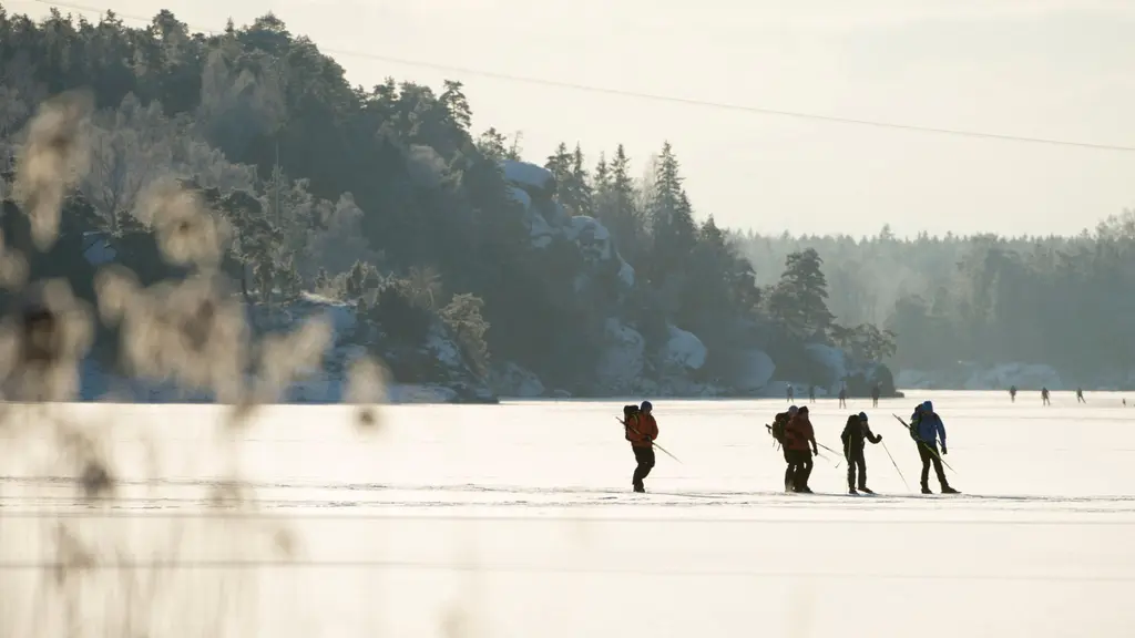 Skridskoåkare på sjön Drevviken mellan Stockholm, Tyresö och Huddinge. 