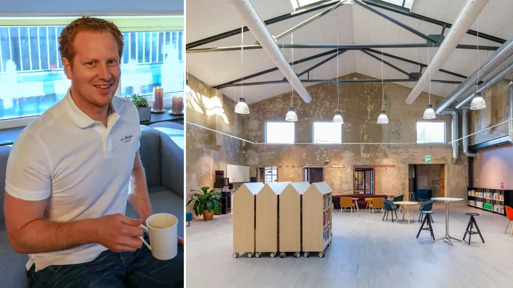 Till vänster: Anders Olofsson. Till höger: Interiör på Energimyndighetens lokaler i Eskilstuna