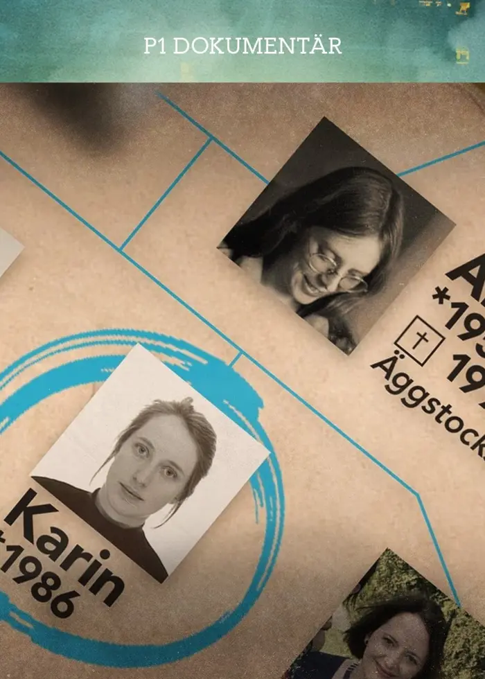 Ett släktträd visar fem kvinnor, där två har haft olika typer av cancer. Namnet Karin är inringat