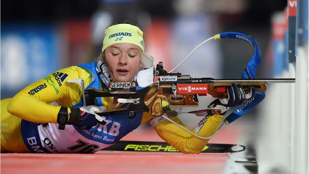Linn Persson vid skjutvallen. Foto: Pontus Lundahl/TT.