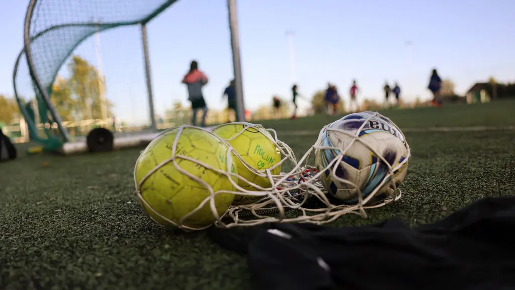 En kasse med fotbollar på en gräsplan. Foto: Ørn E. Borgen/TT.