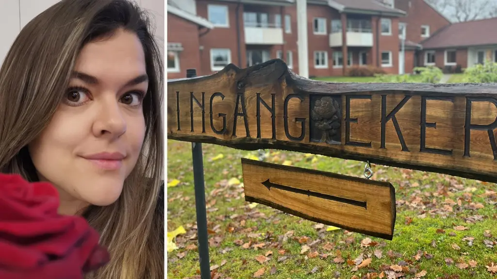 Kollage. Till vänster, närbild på Ruza Källström, socialdemokratiskt oppositionsråd. I förgrunden syns en röd ros.  Till vänster, en träskylt med texten 'INGÅNG EKERO' och en pil pekar mot byggnaden i bakgrunden.