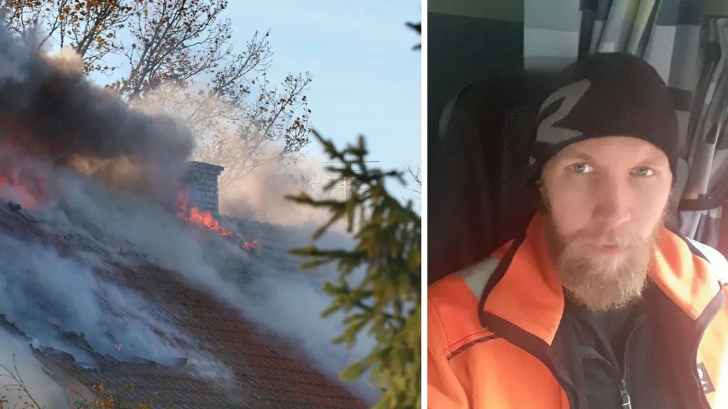 Viktor Pontén räddade en kvinna ur ett brinnande hus i Friel söder om Lidköping.