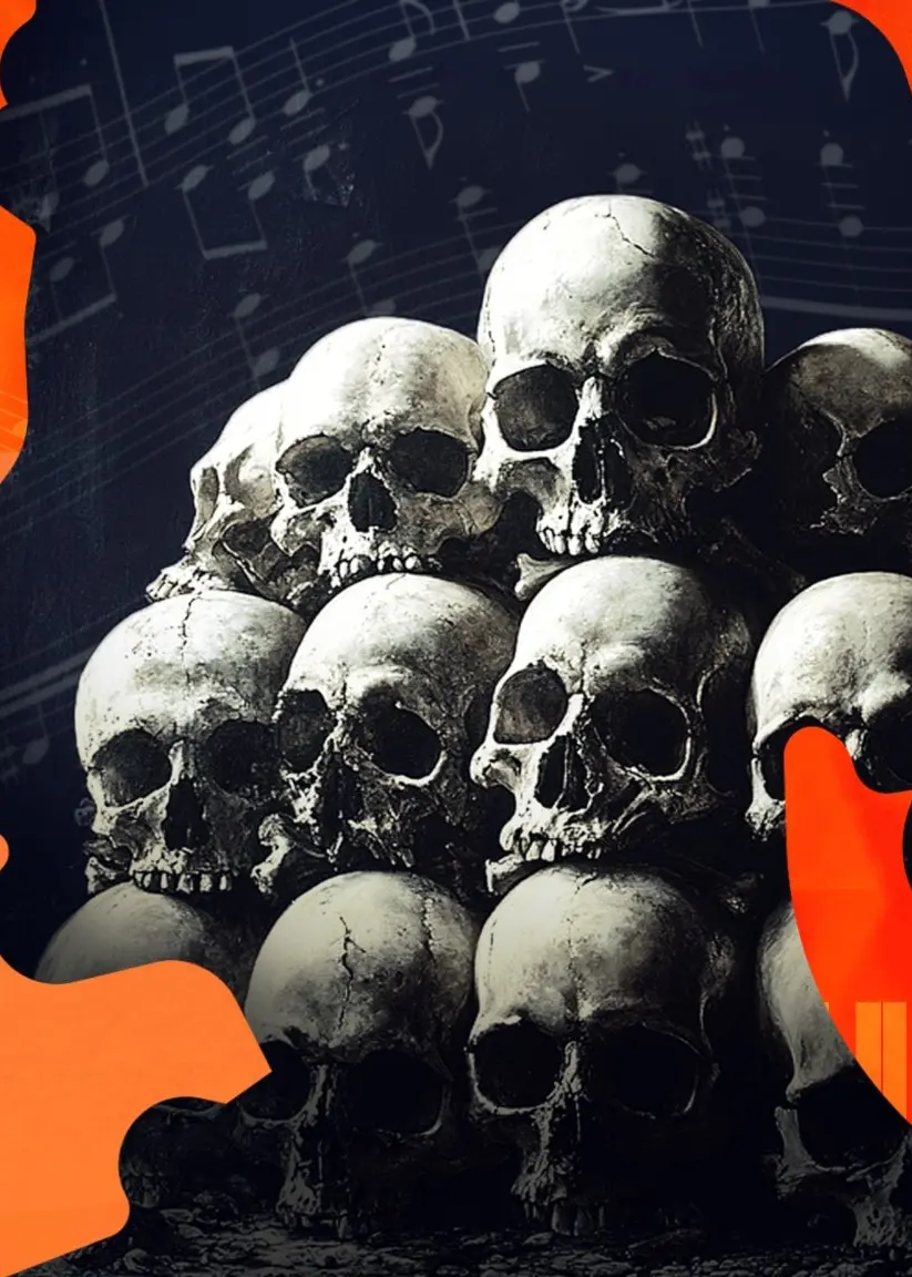 en hög med döskallar