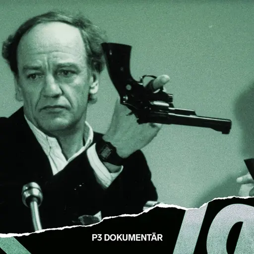 Bild på Hans Holmér som håller upp en pistol.