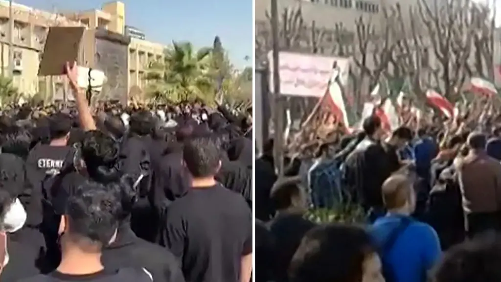 Bilder från ett videoklipp visar iranier som demonstrerar vid Amirkabir University of Technology i Teheran.