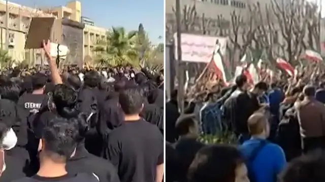 Bilder från ett videoklipp visar iranier som demonstrerar vid Amirkabir University of Technology i Teheran.