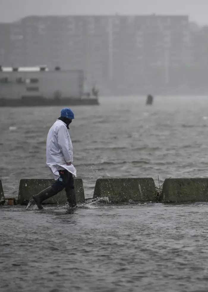Översvämningar i fiskhamnen i Göteborg 2023.